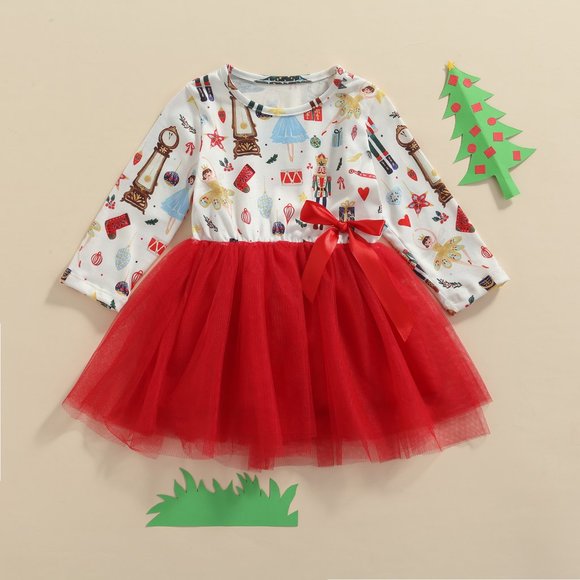 Nutcracker Trellis Christmas Long Sleeve Tutu Dress